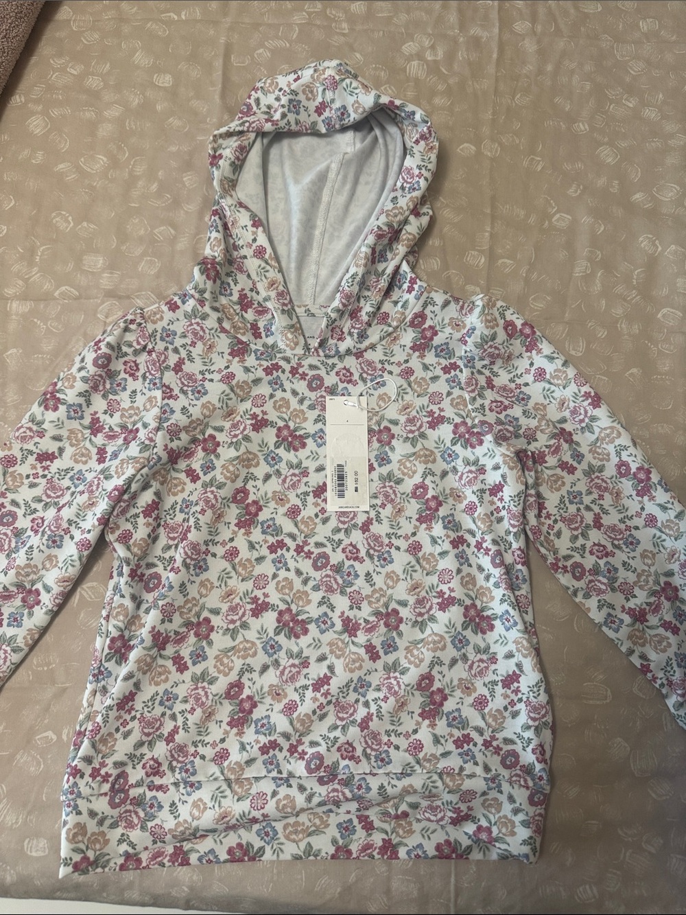 Janie and Jack Floral Print Hooded Sweater - Pink & Cream